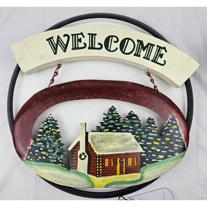 Welcome Cabin Lodge Decor Sign Rustic Painted Wood Wall Hanging Farmhouse